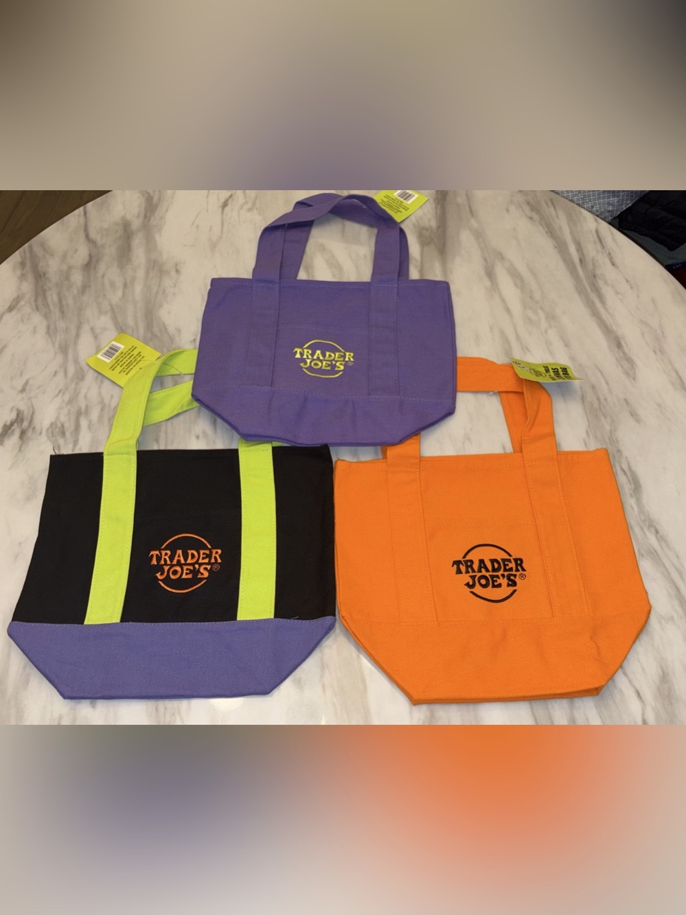 Trader Joes Trick or Treat Mini Canvas Tote Bag Set Halloween Bundle NWT 3 Pk